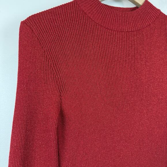 Free People Revolve French Girl Dress M Red Sparkle Knit Holiday Christmas Belt - Picture 7 of 12